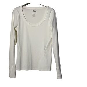 SO Scoop Neck Long Sleeve Top in Off-White Sz Large